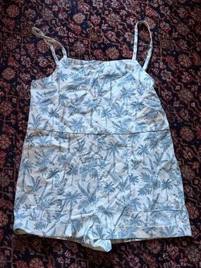 Show Me Your MuMu Palm Print Tank Romper in Light Blue and White